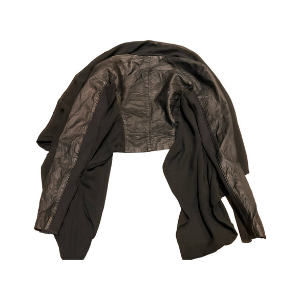 Muubaa Women's 10 Black Sheer Drape Leather Moto Mixed Media Jacket Cropped - Picture 6 of 12